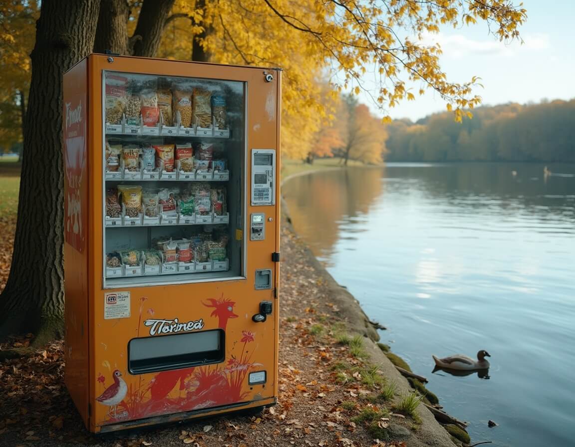 Vending Machine selling duck food on the lake
